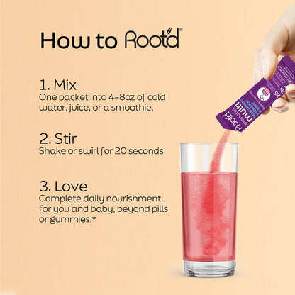 Root'd Prenatal Multivitamin Powder - 25 Vitamins & Minerals with Electrolytes, Folate, Iron, D3, Superfoods & Probiotics, Sugar-Free | 30 Sachets