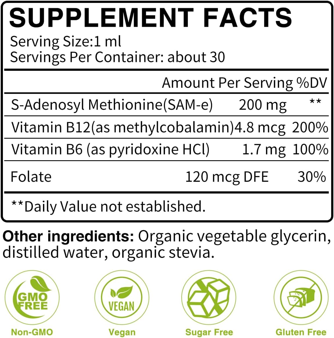 7c SAM-e Liquid Supplement - S-Adenosylmethionine with Vitamin B6 & B12, 1 fl oz (30 Servings) - görsel 2