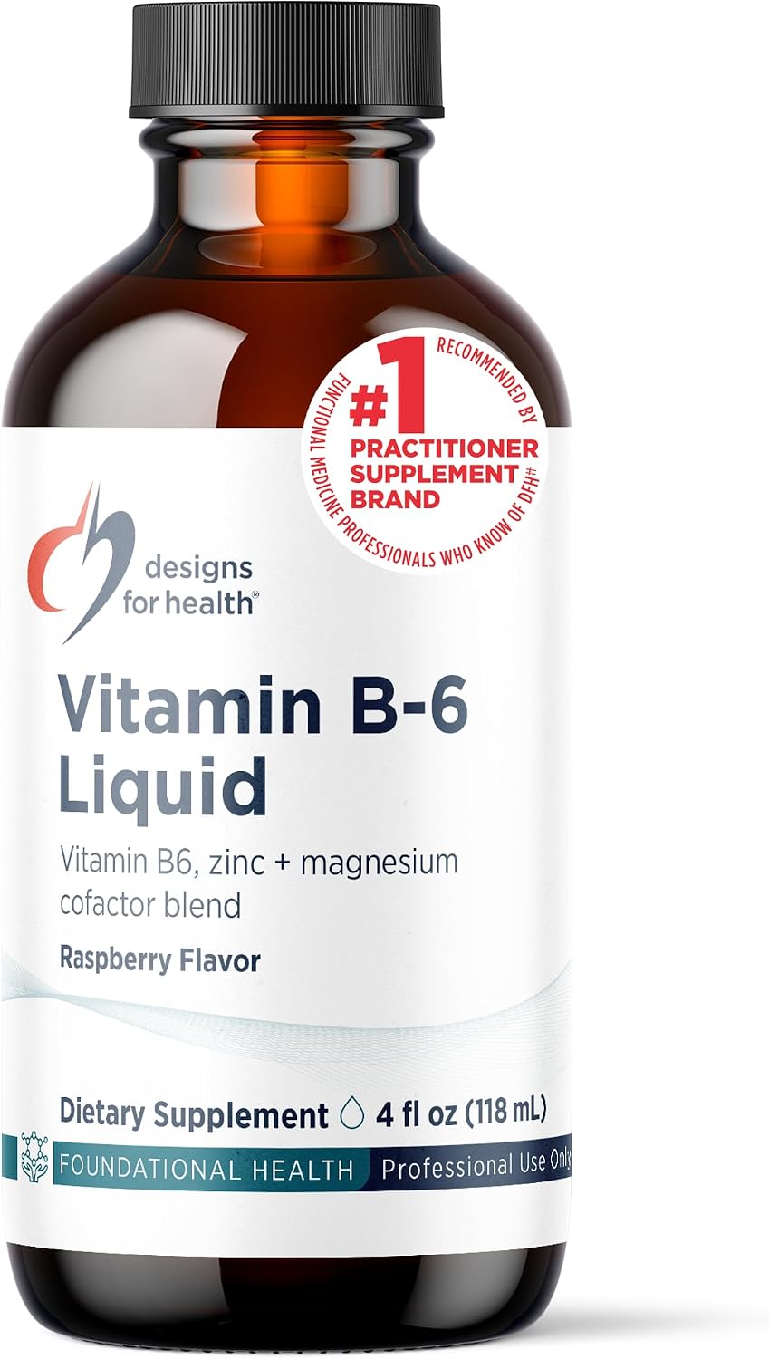 Designs for Health Vitamin B6 Liquid – 50 mg with Magnesium Chelate and Zinc – Raspberry Flavour, 120 ml (24 Servings) - görsel 1
