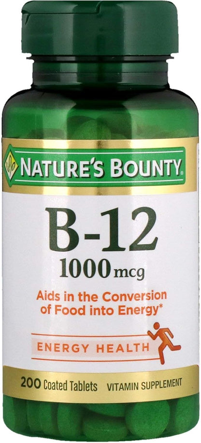 Nature's Bounty B-12 1000mcg Tablets, 200 Tablets