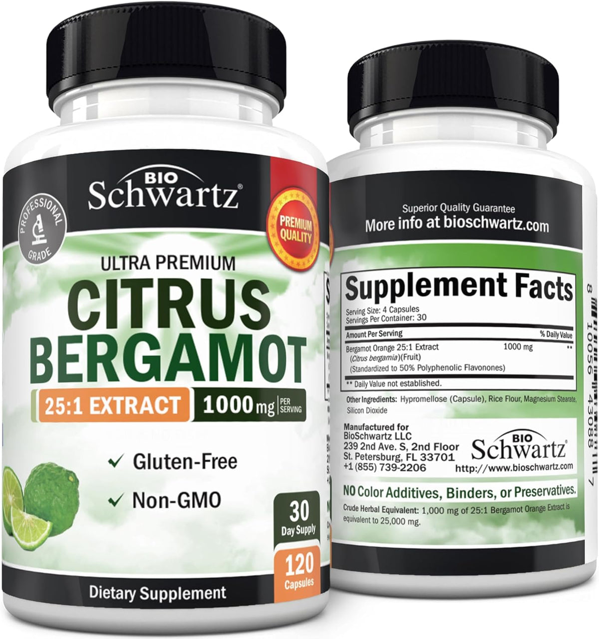 BioSchwartz Citrus Bergamot 1000mg - Ultra Concentrated Supplement for Heart Health - Vegan, Non-GMO, Gluten-Free - 120 Mini Capsules - görsel 1