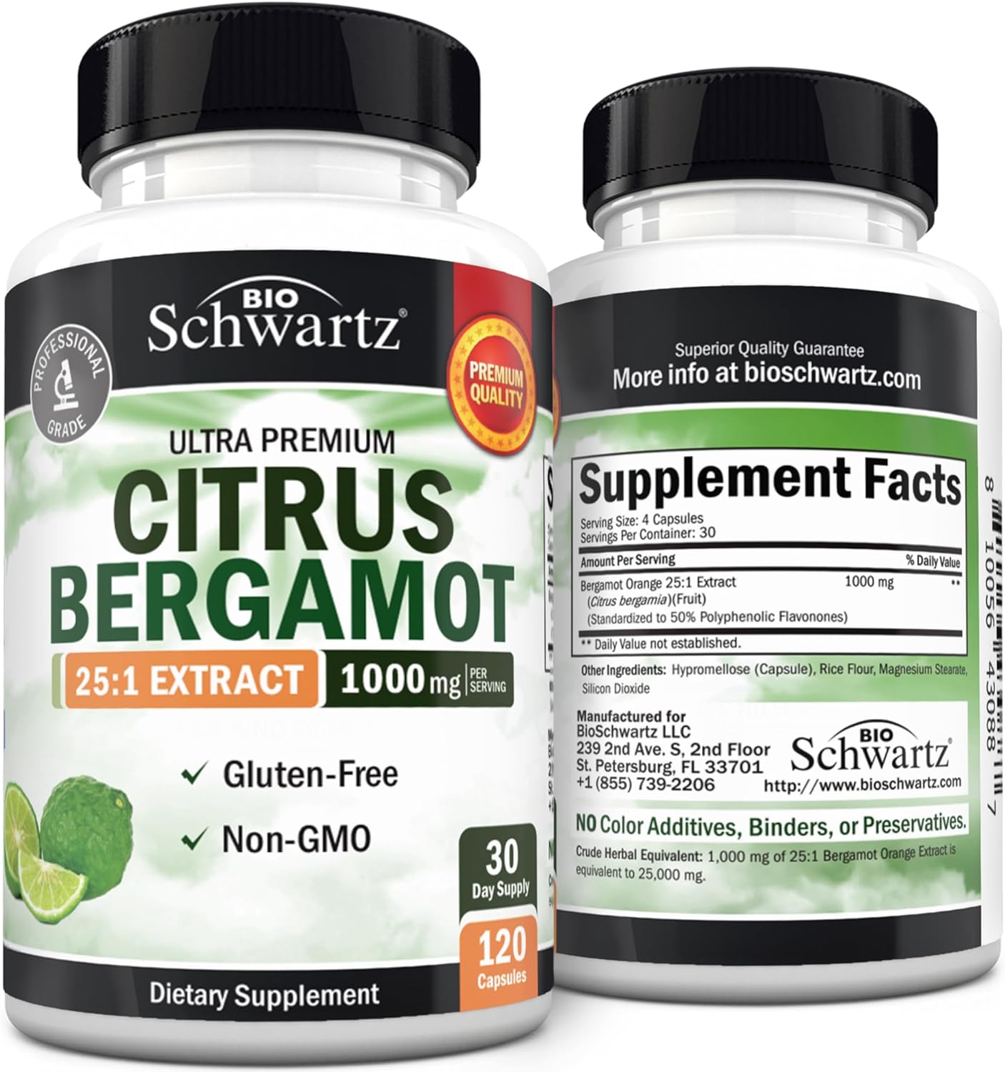 BioSchwartz Citrus Bergamot 1000mg - Ultra Concentrated Supplement for Heart Health - Vegan, Non-GMO, Gluten-Free - 120 Mini Capsules - görsel 1