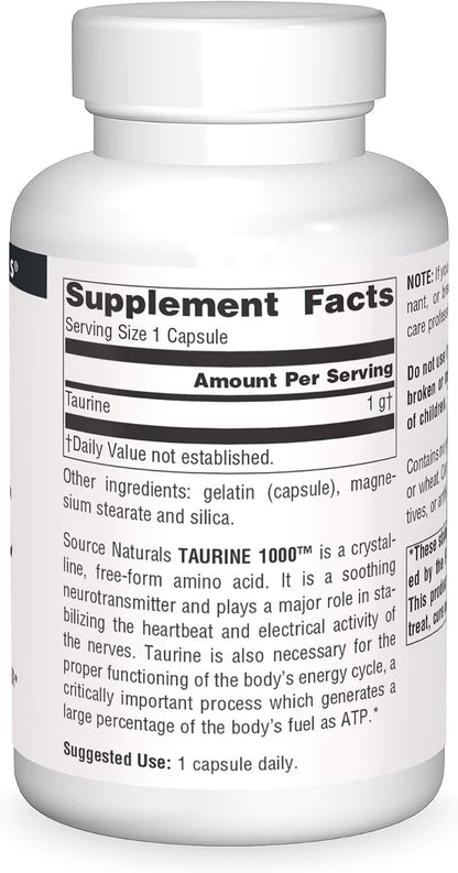 Source Naturals Taurine, 1000mg, 120 Capsules - Freeform Amino Acid