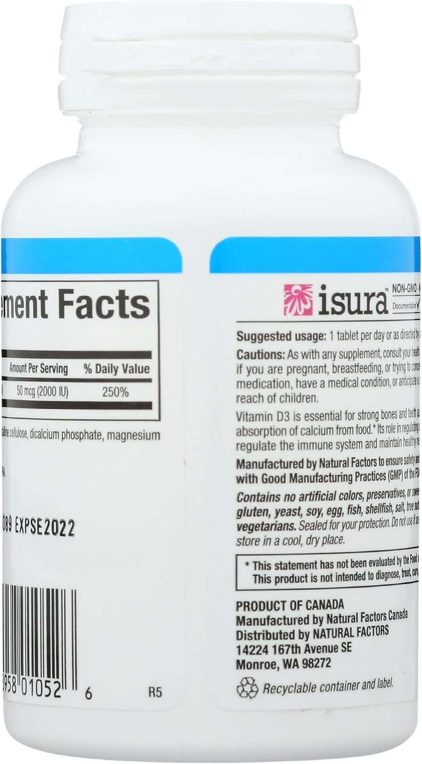 Natural Factors Vitamin D3 2000 IU for Bone Health, 90 Tablets - görsel 2