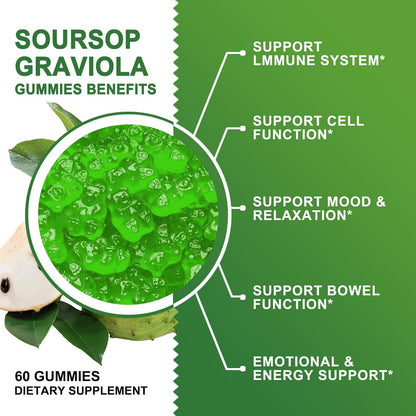 Organic Soursop Graviola Gummies – 2200mg Extra Strength with Sea Moss, Zinc & Vitamin C – 60 Gummies