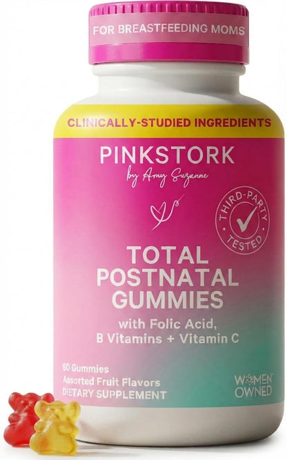Pink Stork Total Postnatal Vitamin Gummies – Multivitamin for Postpartum Recovery and Breastfeeding Support (60 Gummies)