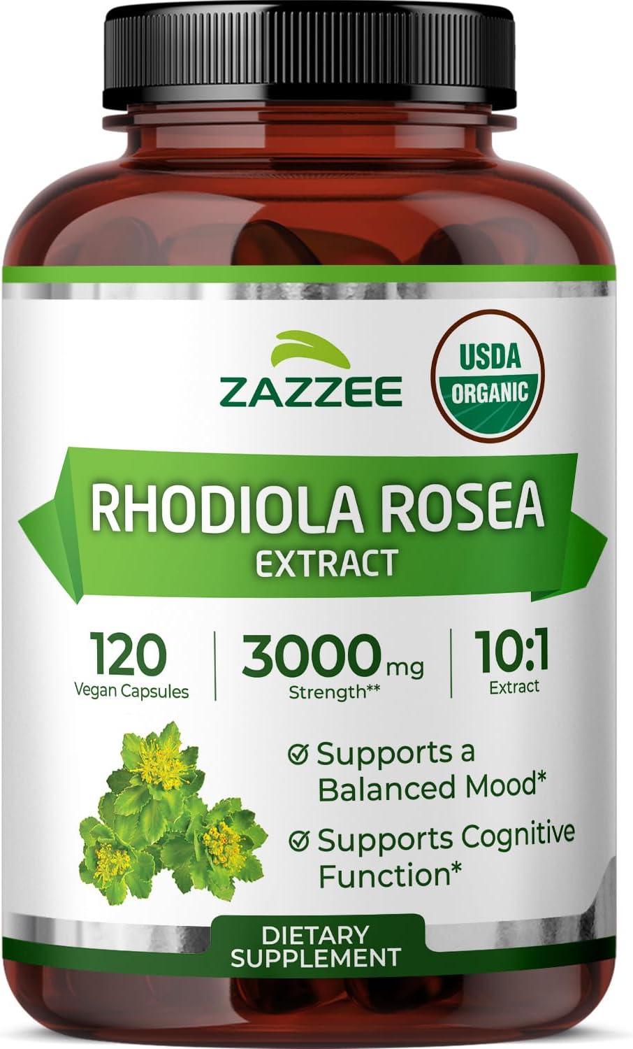 Zazzee USDA Organic Rhodiola 10:1 Extract - 120 Capsules (4-Month Supply) - görsel 1
