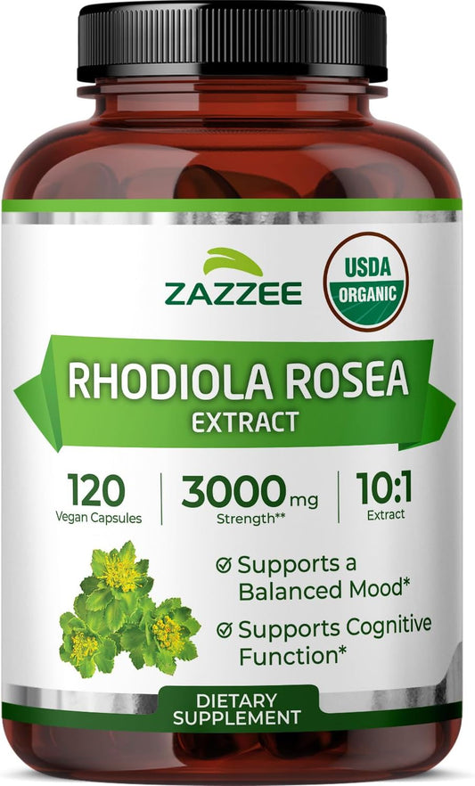 Zazzee USDA Organic Rhodiola 10:1 Extract - 120 Capsules (4-Month Supply)