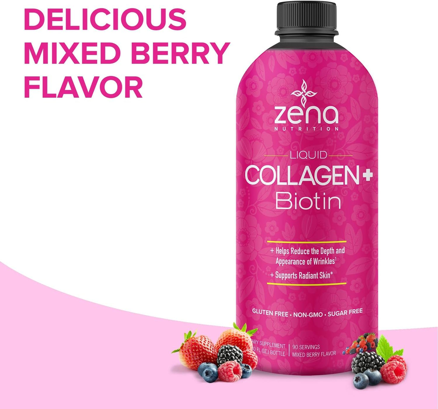 Zena Liquid Collagen + Biotin, 2500mg Collagen & 5000mcg Biotin, Verisol Formula, Mixed Berry, 90 Servings - görsel 7