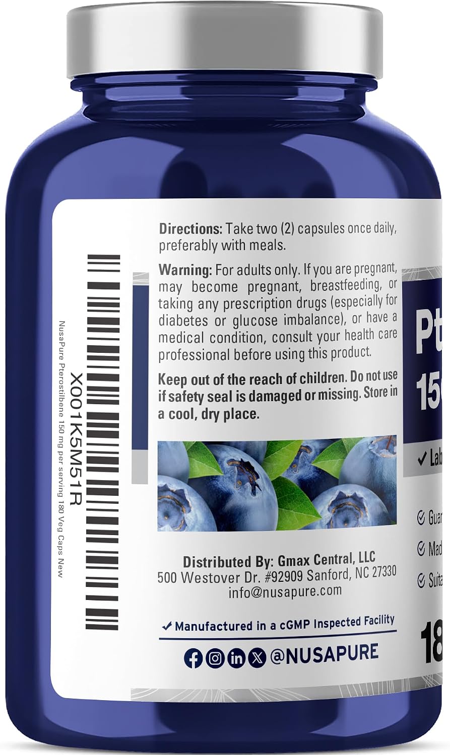 NusaPure Pterostilbene 150mg, 180 Veggie Capsules - görsel 3