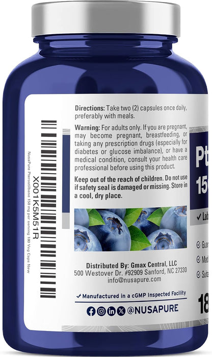 NusaPure Pterostilbene 150mg, 180 Veggie Capsules