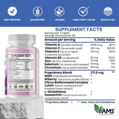 America Medic & Science EyeCaps (30 Caplets) - Vision Health Supplement with Lutein, Zinc, and Vitamins A, C, E, B2
