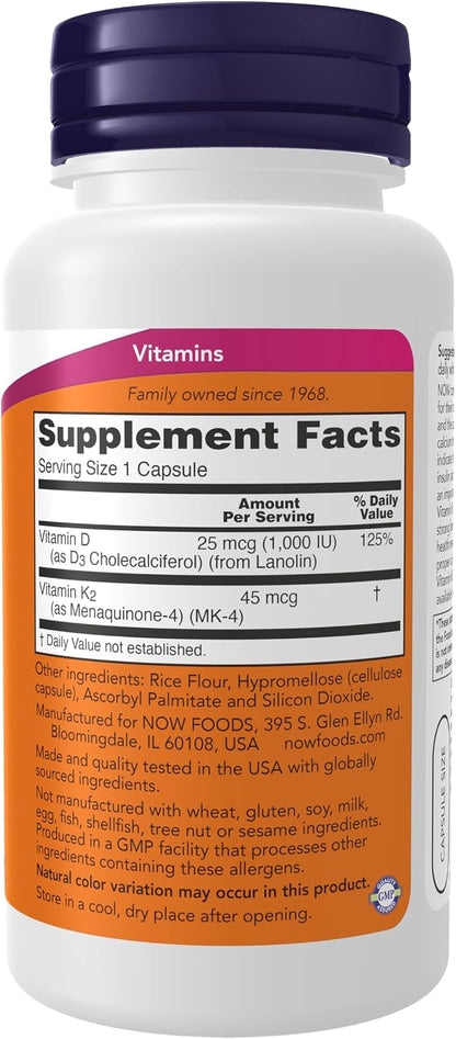 NOW Foods Vitamin D-3 & K-2 - 120 Veg Capsules