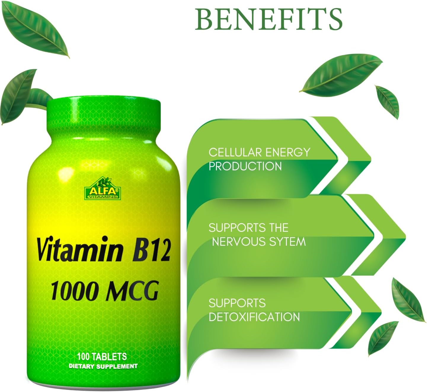ALFA VITAMINS Vitamin B12 1000mcg 100 Tablets - görsel 3