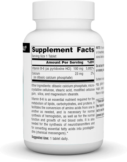 Source Naturals Vitamin B6, 100 mg, for Immune Support – 250 Tablets