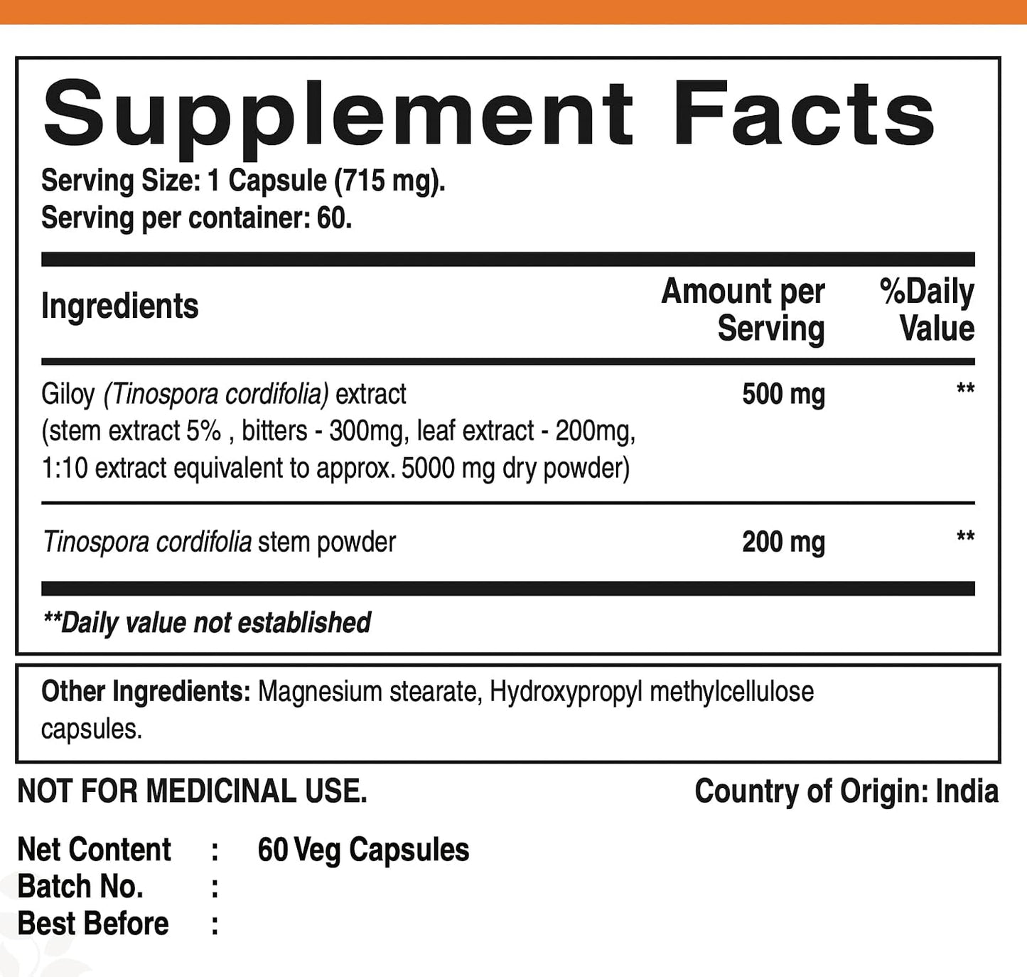 Pure Nutrition Giloy Guduchi Extract 700mg Capsule – 60-Day Supply - görsel 7