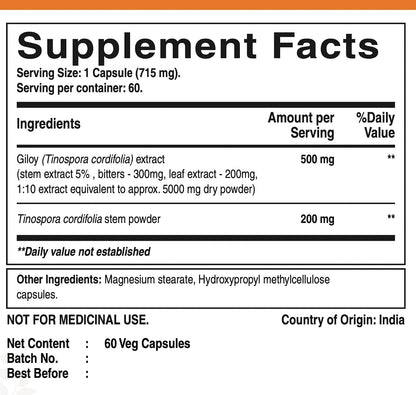 Pure Nutrition Giloy Guduchi Extract 700mg Capsule – 60-Day Supply