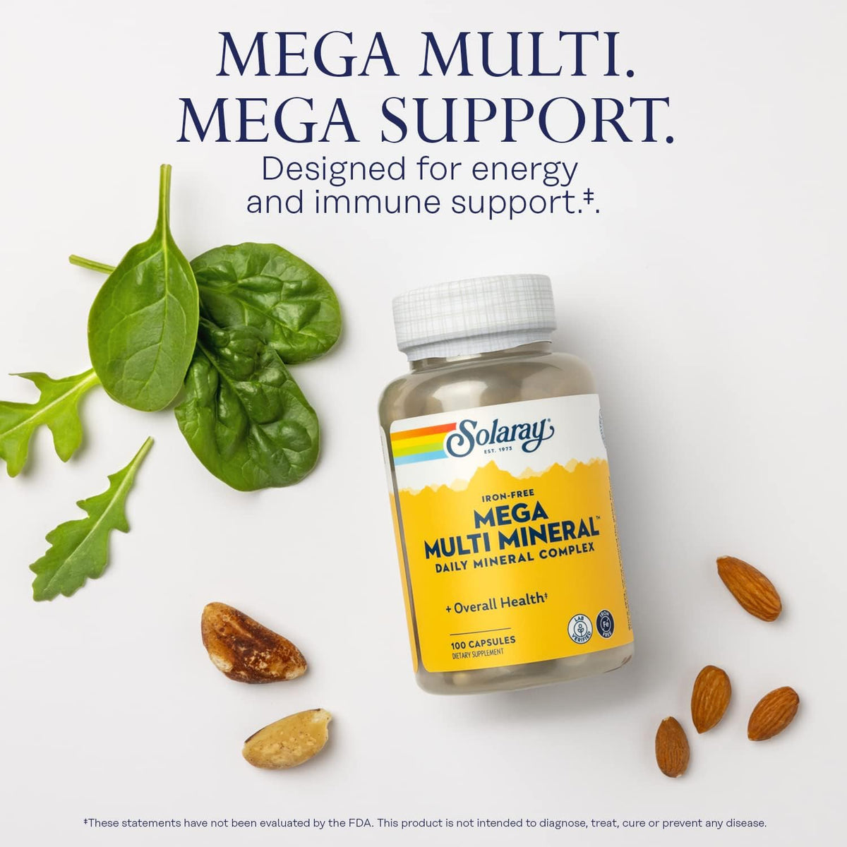 SOLARAY Mega Multi Mineral Daily Complex - Iron-Free Multi-Mineral Supplement with Trace Minerals - 100 Vegan Capsules - görsel 3