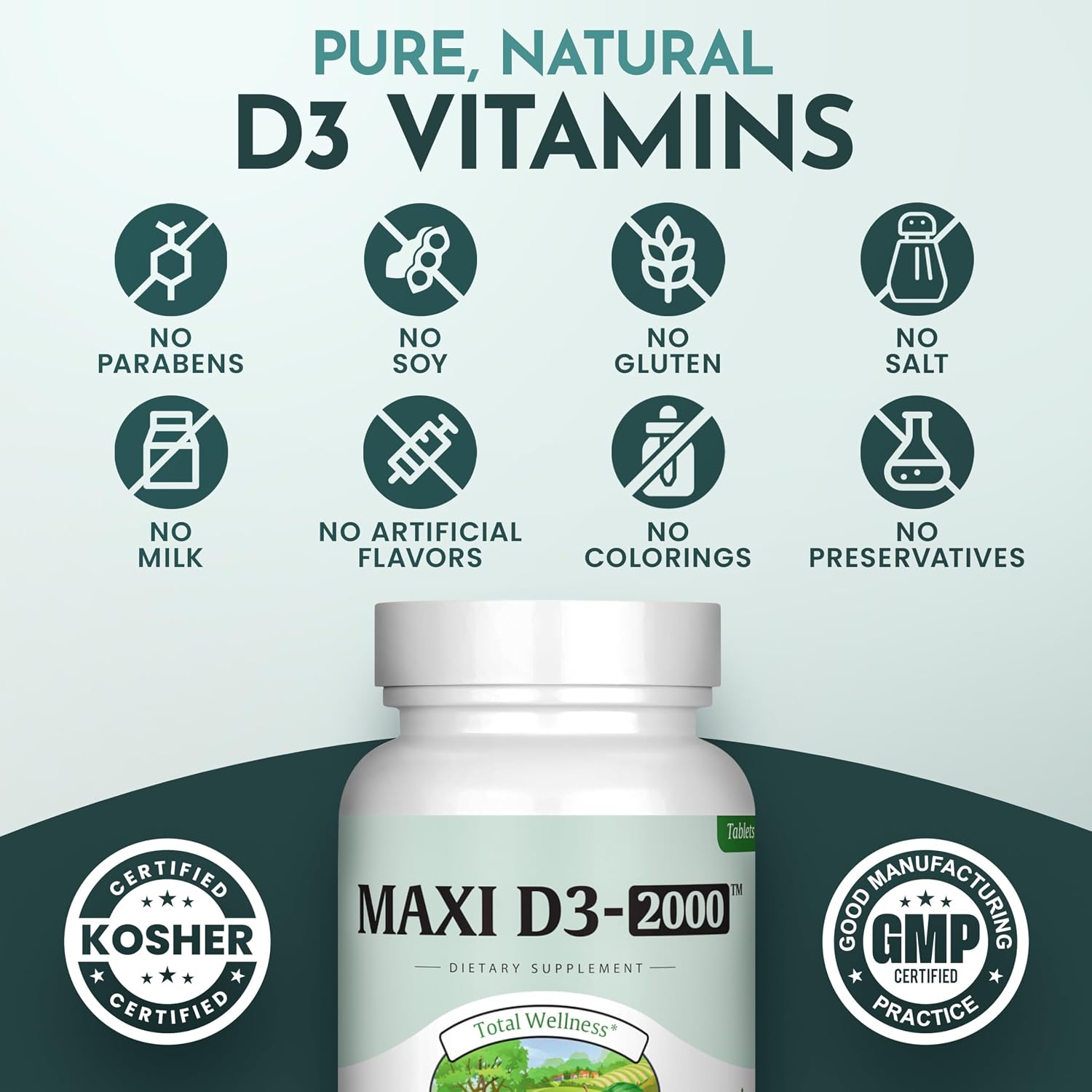 Maxi Health Vitamin D3 2000 IU Tablets – Kosher, Easy to Swallow, 90 Tablets - görsel 4