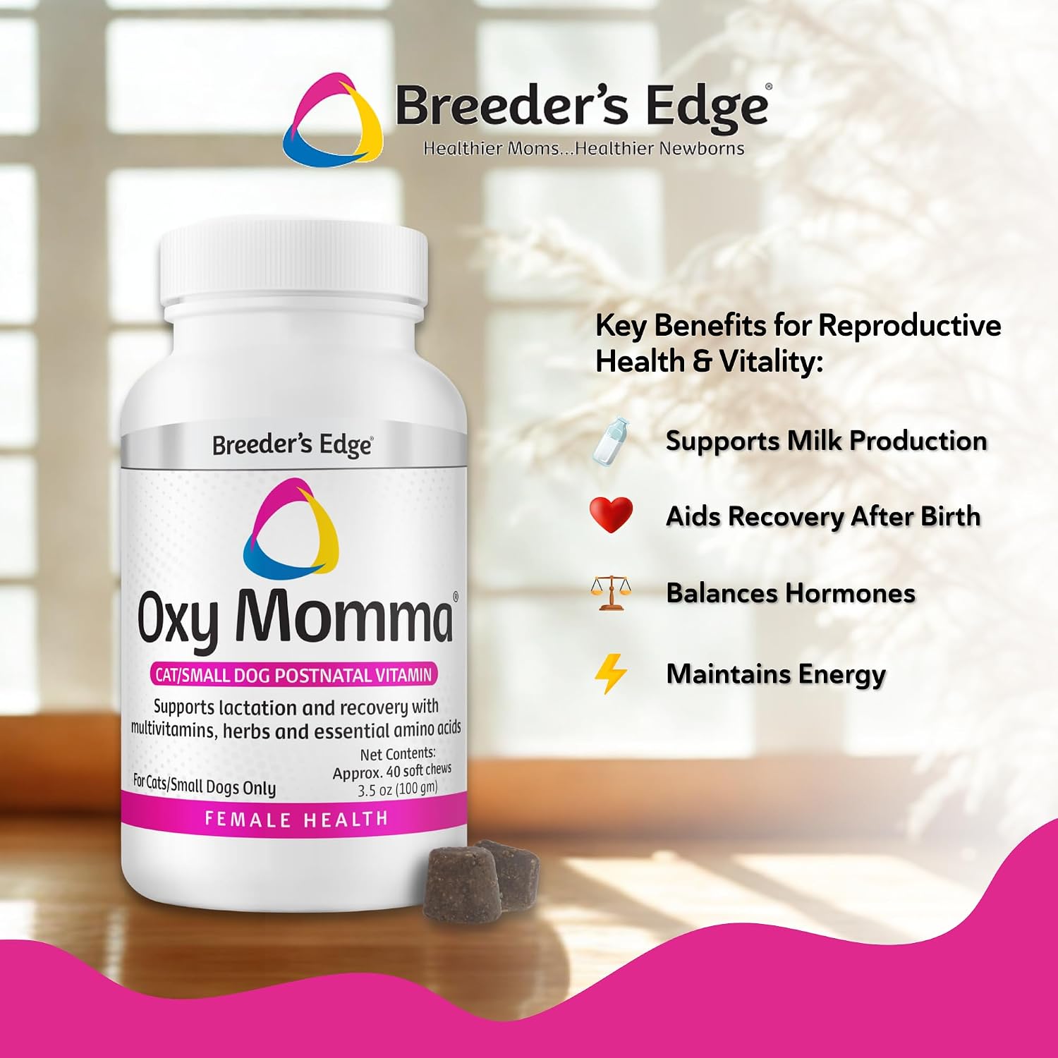 Breeder's Edge Oxy Momma Soft Chews - Postnatal Supplement for Dogs & Cats, 40 Count - görsel 3
