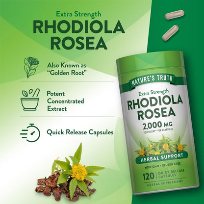 Nature's Truth Rhodiola Rosea | 120 Capsules | Non-GM & Gluten-Free Adaptogen Supplement