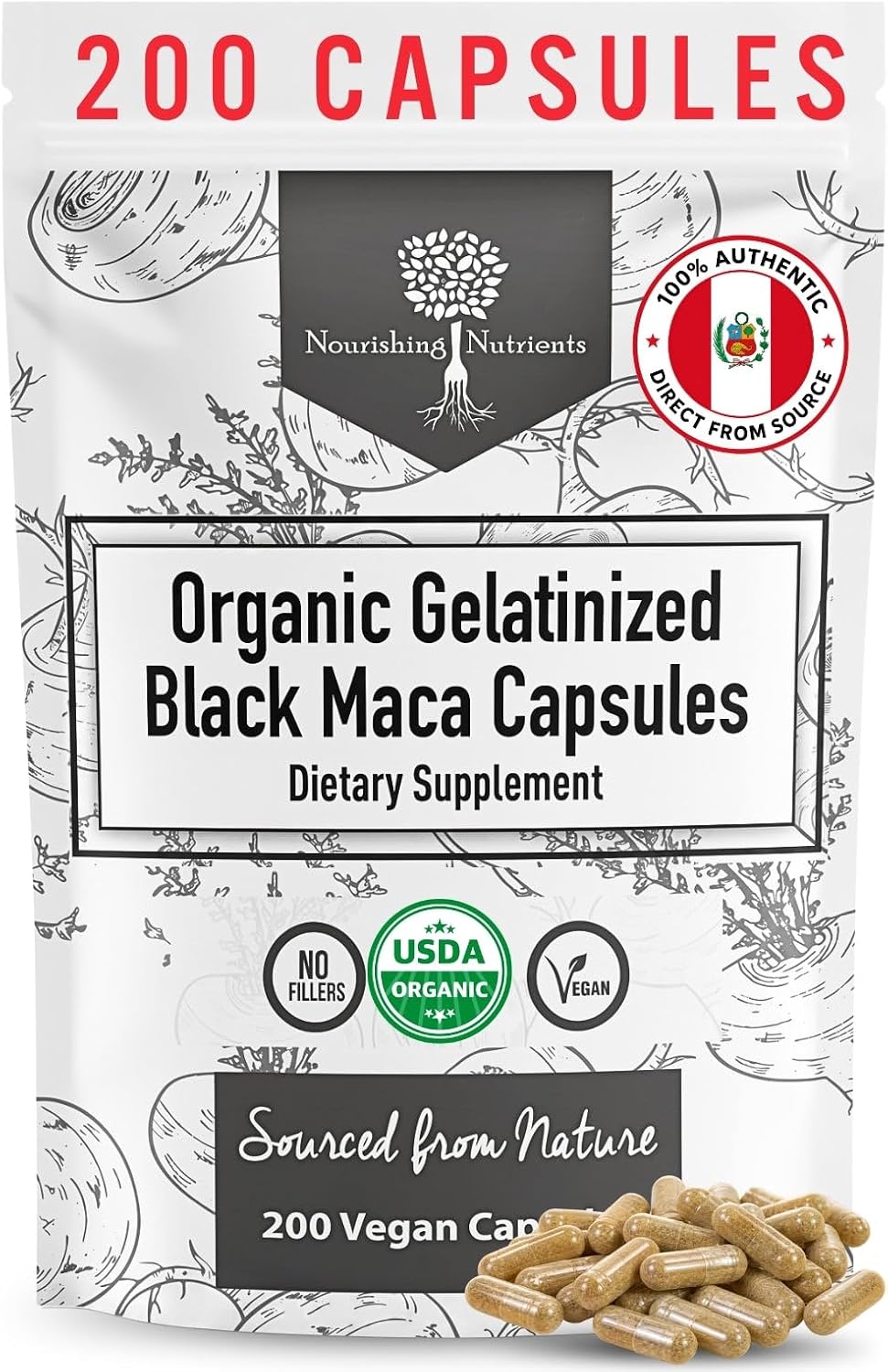 Organic Gelatinised Black Maca – 4x Bioavailability, 200 Vegan Capsules (1000mg) - görsel 1