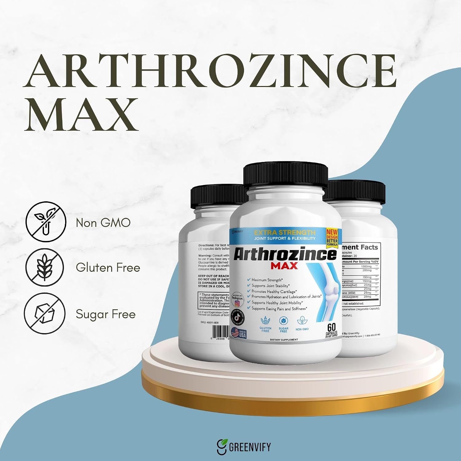 Arthrozince Max Extra Strength Joint Support – Glucosamine, Chondroitin, MSM, Boswellia, Turmeric – For Flexibility, Mobility & Comfort – 60 Capsules - görsel 7