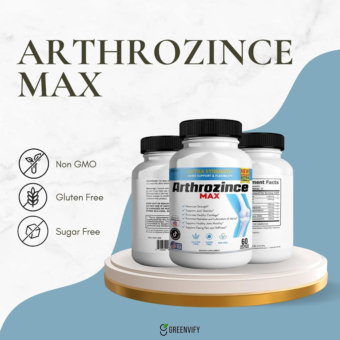 Arthrozince Max Extra Strength Joint Support | Glucosamine & Chondroitin Complex for Mobility | 60 Capsules - görsel 7