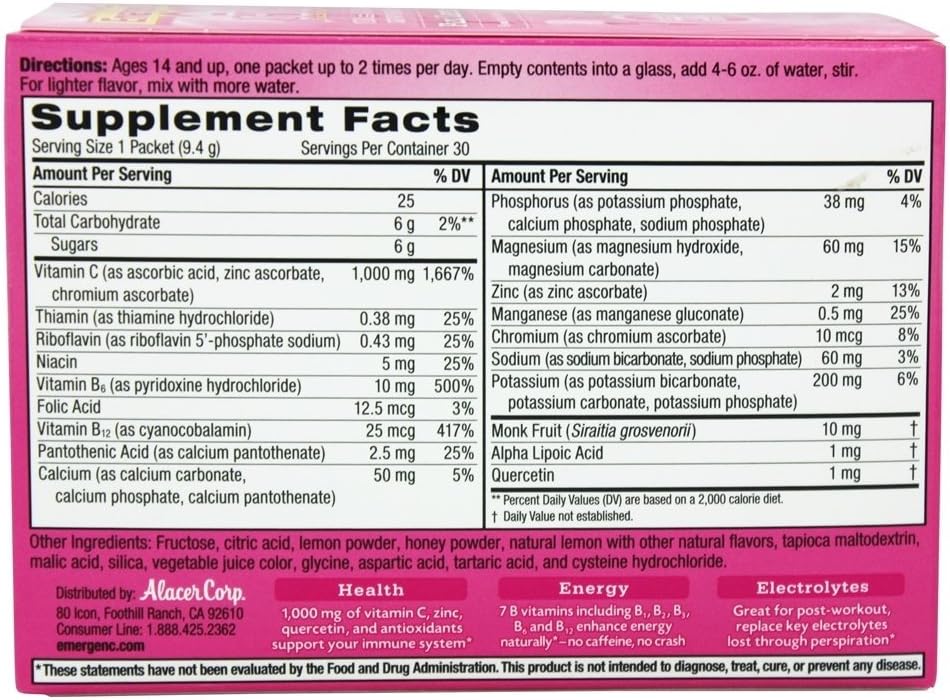 Emergen-C Pink Lemonade Vitamin C Fizzy Drink Mix - 30 Sachets - görsel 2
