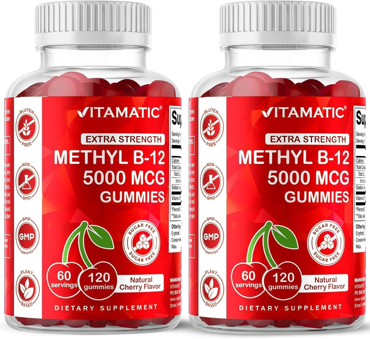 Vitamatic Extra Strength Vitamin B12 5000 mcg (Methyl B12) Gummies – Natural Cherry Flavour – 120 Count - görsel 10