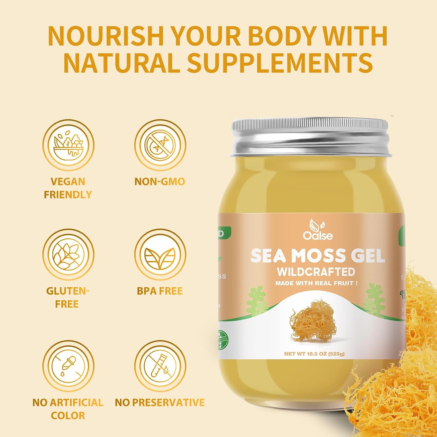 OALSE Sea Moss Gel – Wildcrafted Sea Moss Gel Supplement for Kids and Adults 524g (18.5 oz) Original - görsel 2