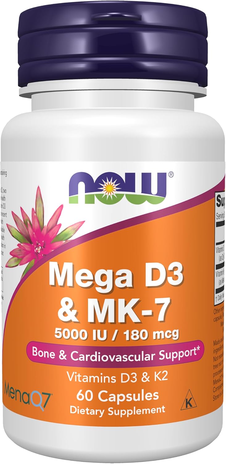 NOW Supplements, Mega D-3 & MK-7, 5000 IU / 180 mcg, Bone & Cardiovascular Support*, Vitamins K-3 & K-2, 120 Capsules - görsel 9
