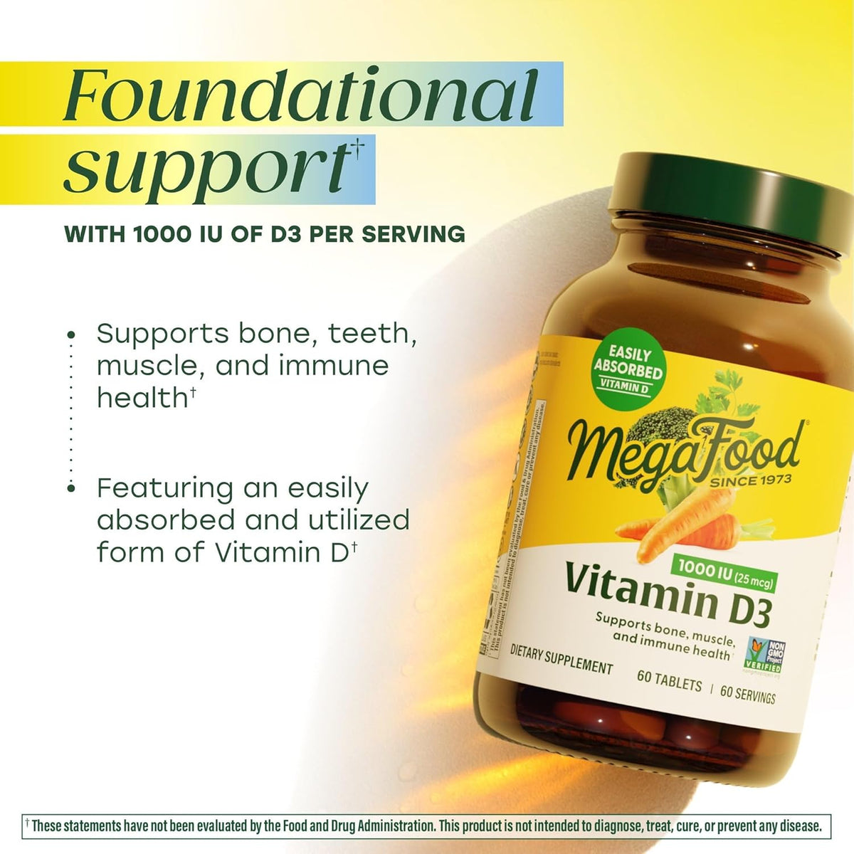 MegaFood Vitamin D3 1000 IU (25 mcg) - 60 Tablets - görsel 3