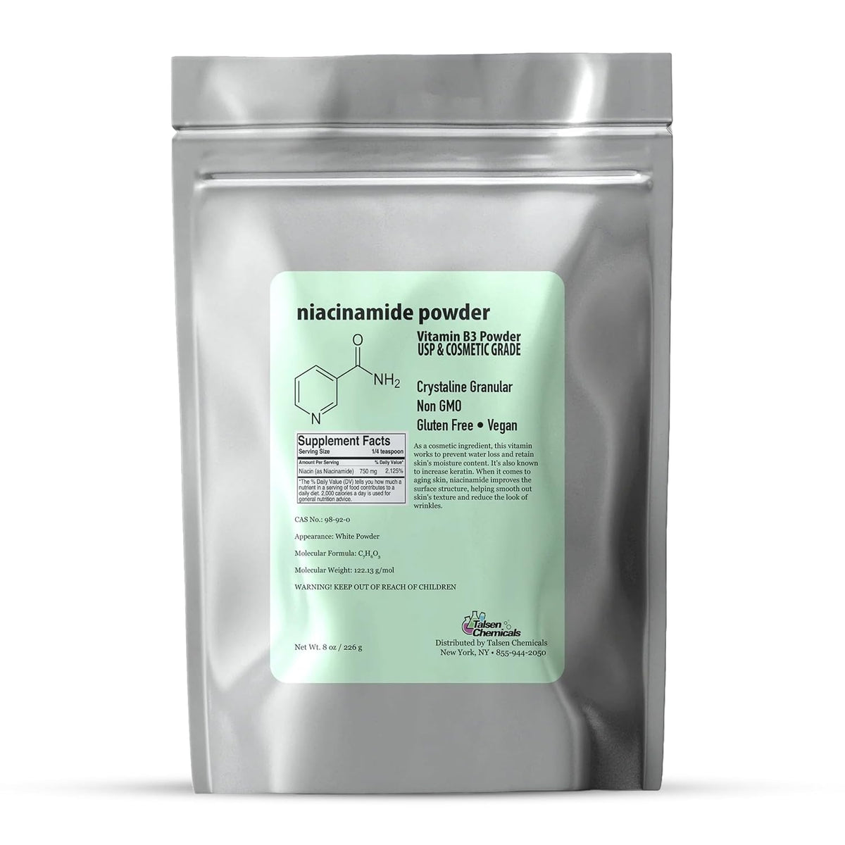 Talsen Chemicals Pure Niacinamide Powder for Skin care (Vitamin B3) - 226 g Cosmetic Grade - görsel 1