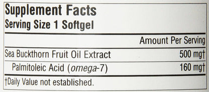 Source Naturals Omega-7 Sea Buckthorn Fruit Oil, Non-GMO, Vegan-Sourced for Health and Vitality - 120 Vegan Softgels