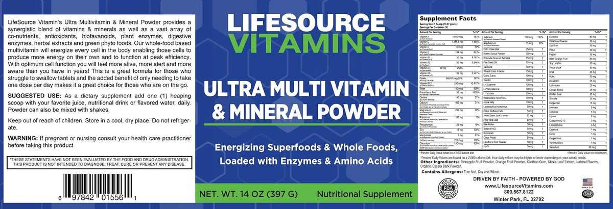 LifeSource Vitamins Ultra Multi Vitamin & Mineral Powder – Whole Food Based – 30 Day Supply - görsel 2