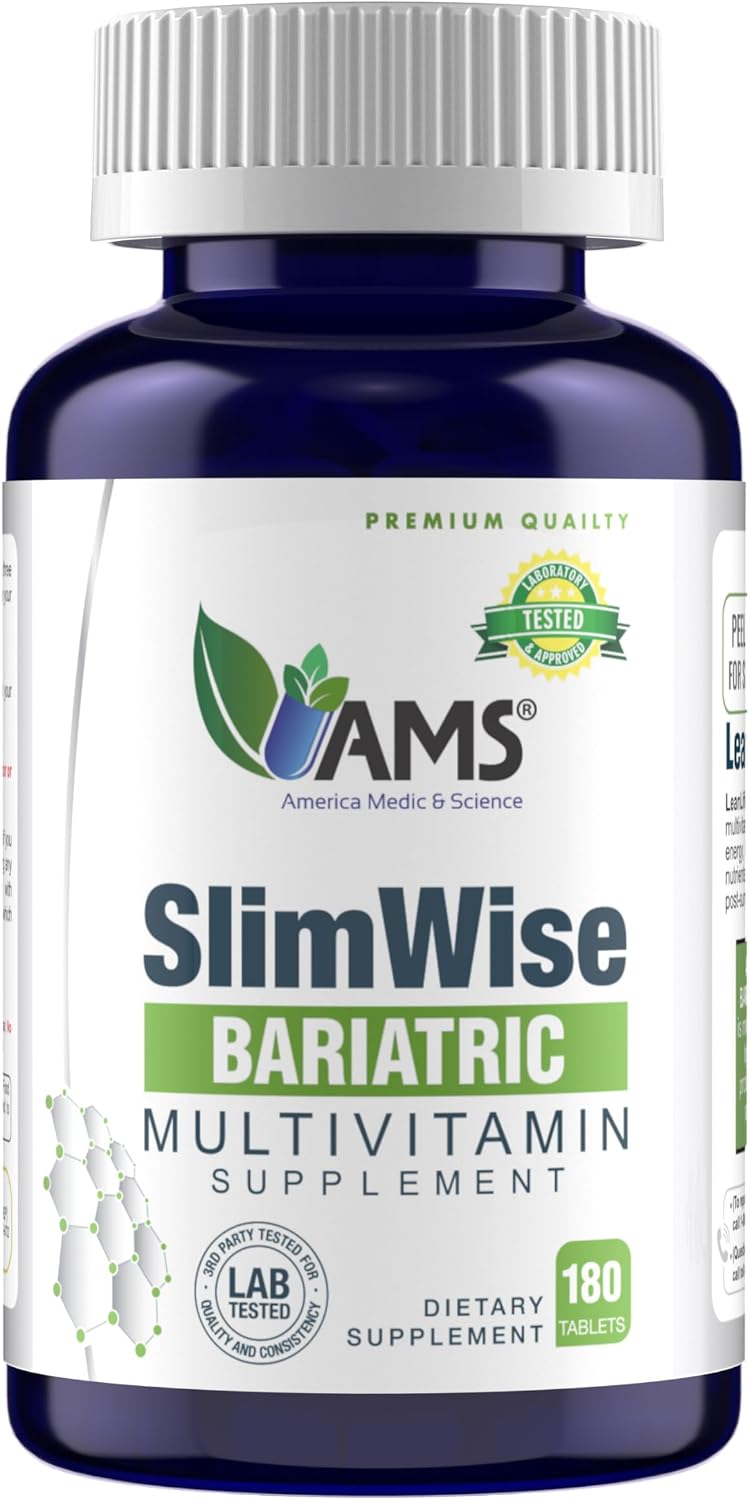 America Medic & Science SlimWise Bariatric Multivitamin – 180 Caplets (2-Month Supply) – Post-Gastric Bypass & Sleeve Gastrectomy Support with Iron, B12, Vitamin D3, Folate – Easy-to-Swallow - görsel 1