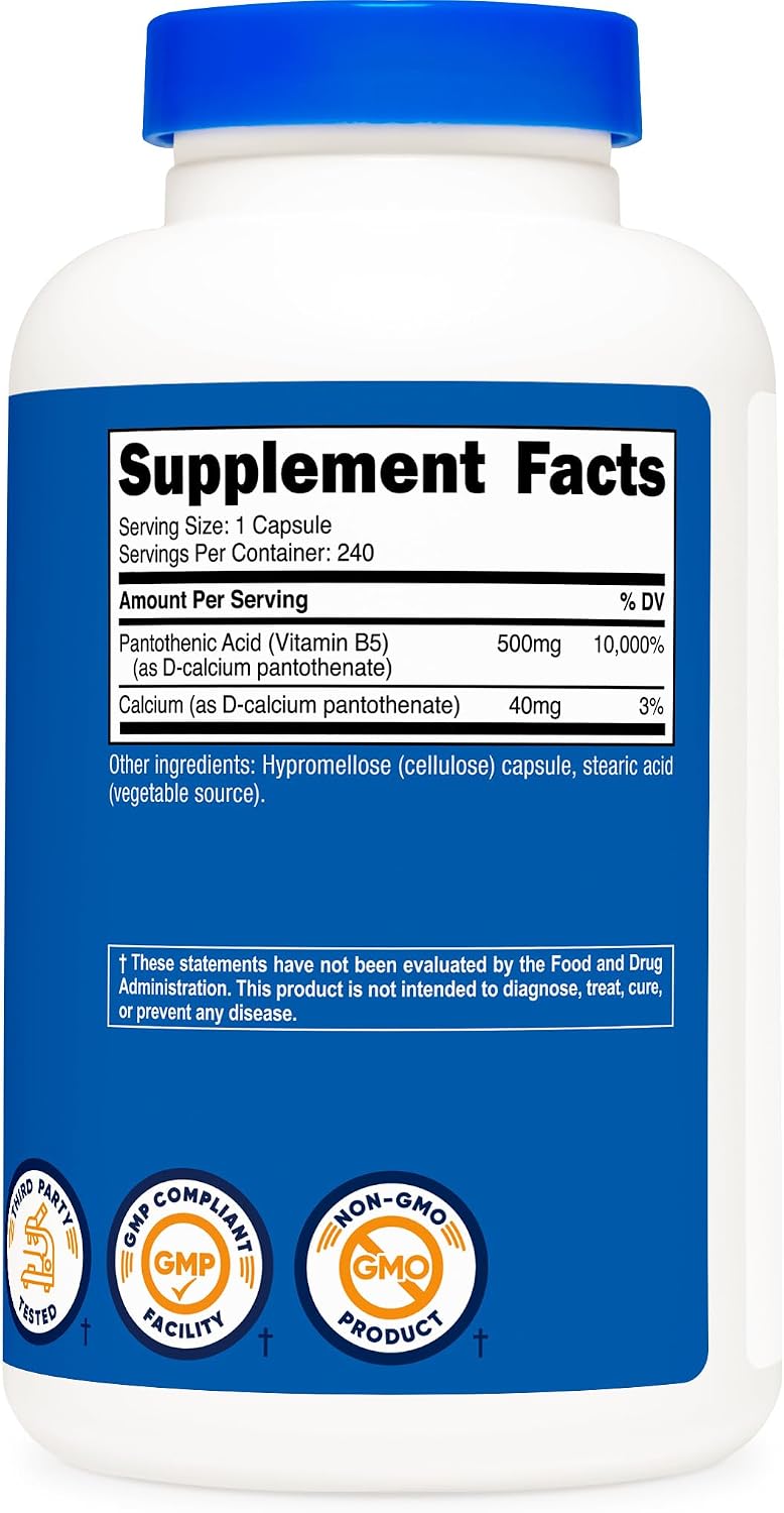 Nutricost Pantothenic Acid (Vitamin B5) 500mg, 240 Capsules (2 Bottles) - görsel 6