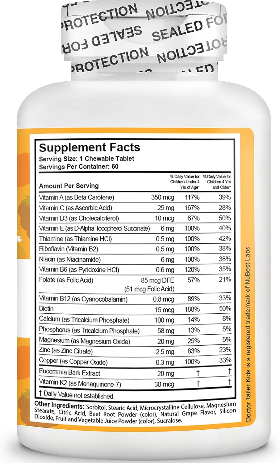 NuBest Doctor Taller Children - Multivitamin for Children Ages 2-9, Vegan Chewable Tablets, Grape Flavour - 60 Count - görsel 8