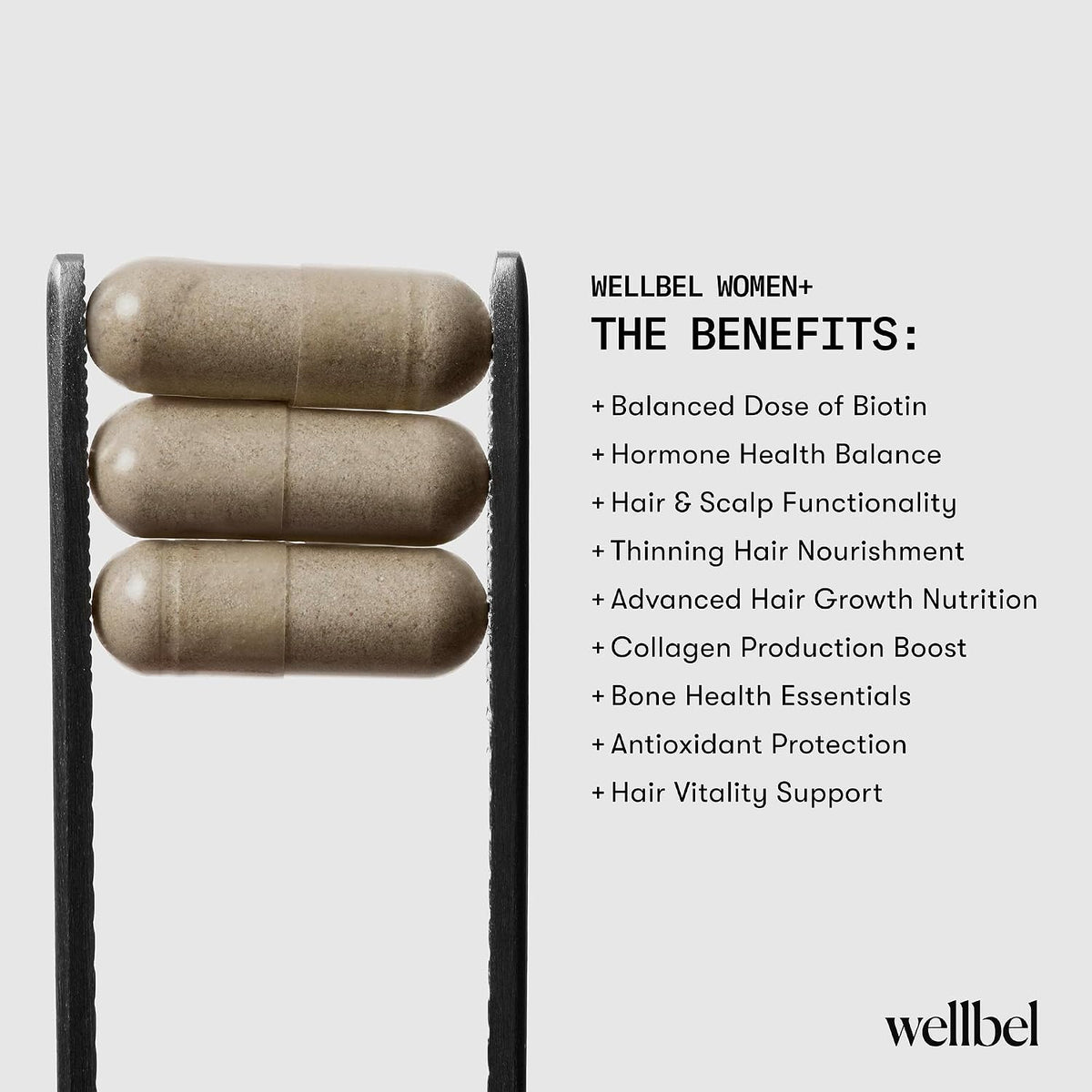 WELLBEL Women+ Clean Supplement for Hair, Skin and Nails - Vegan, Gluten-Free, Non-GMO - 90 Capsules – Image 6