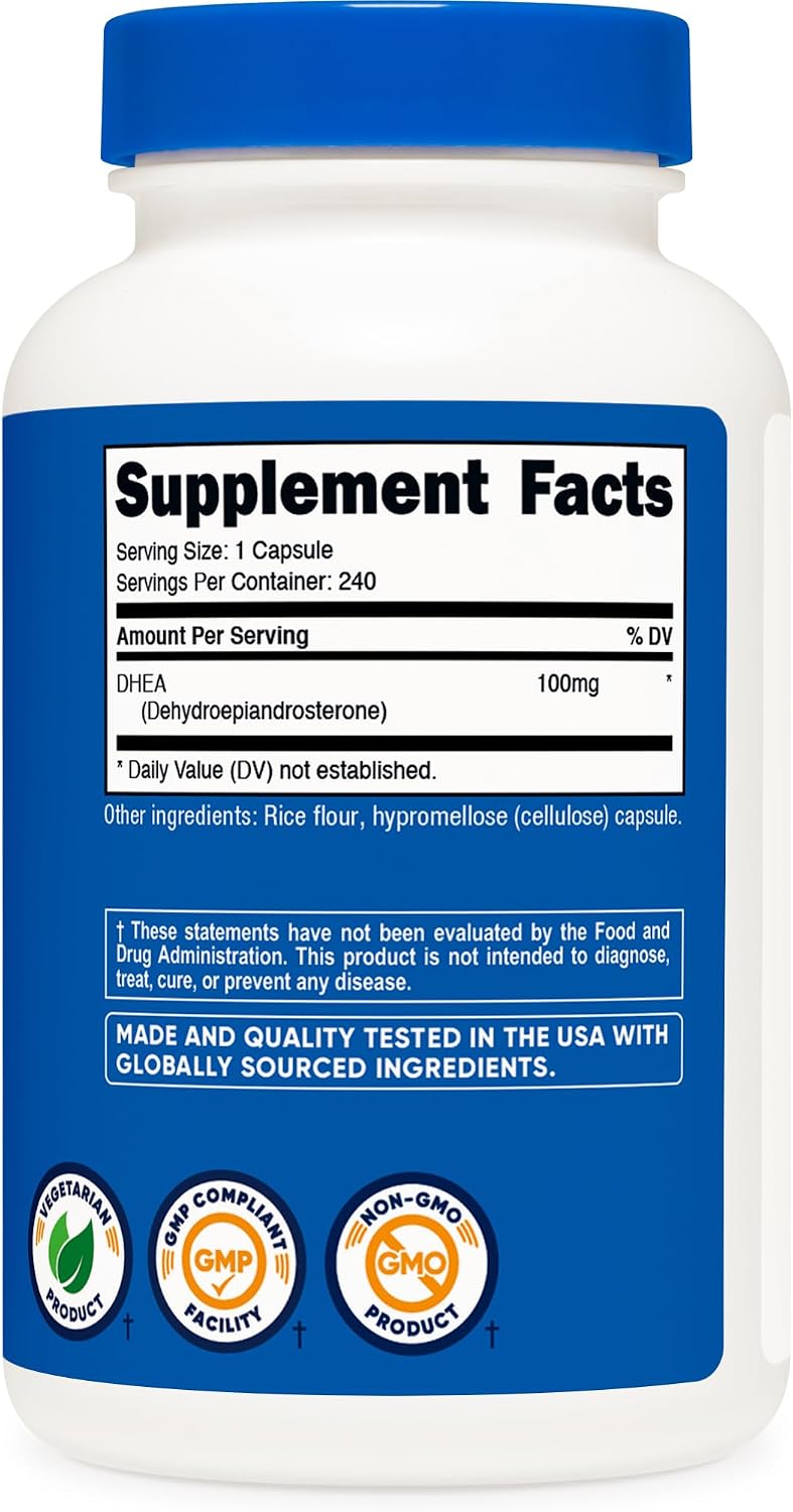 Nutricost DHEA 100mg, 240 Capsules - Gluten-free, Soya-free, Non-GM Supplement - görsel 5