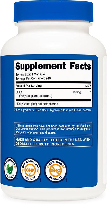 Nutricost DHEA 100mg, 240 Capsules - Gluten-free, Soya-free, Non-GM Supplement