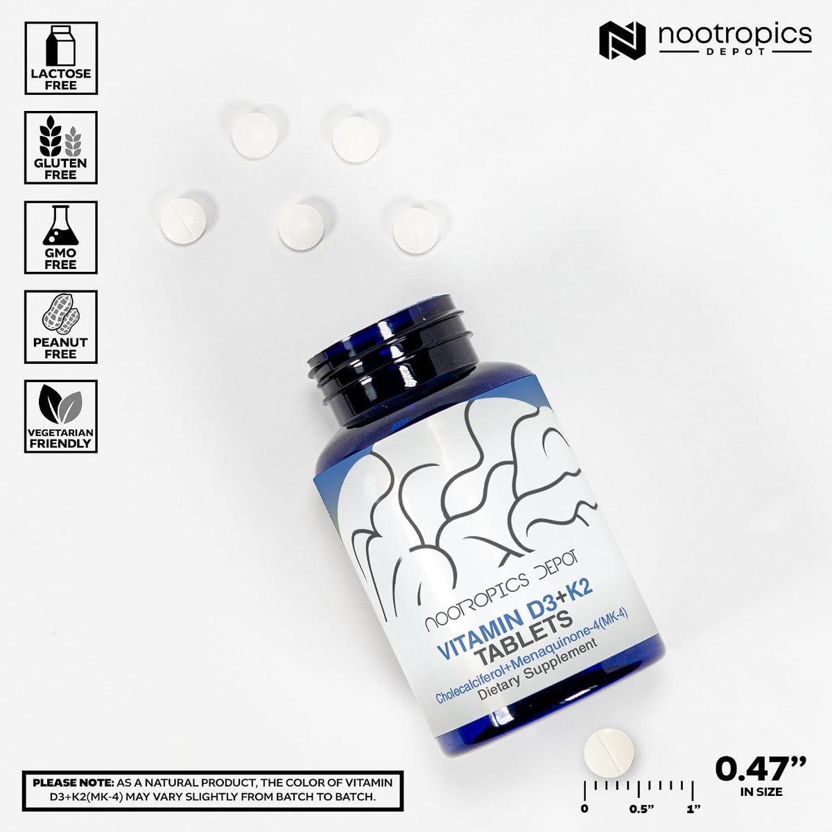 Nootropics Depot Vitamin D3 + K2 (MK-4) with Vitamin C Tablets, 365 Count - görsel 3