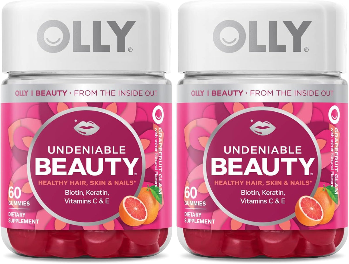 OLLY Undeniable Beauty Gummy - Biotin, Vitamin C, Keratin for Hair, Skin & Nails, Grapefruit, 120 Gummies – Image 1