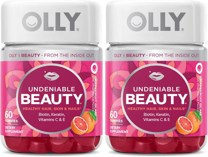 OLLY Undeniable Beauty Gummy - Biotin, Vitamin C, Keratin for Hair, Skin & Nails, Grapefruit, 120 Gummies – Image 1