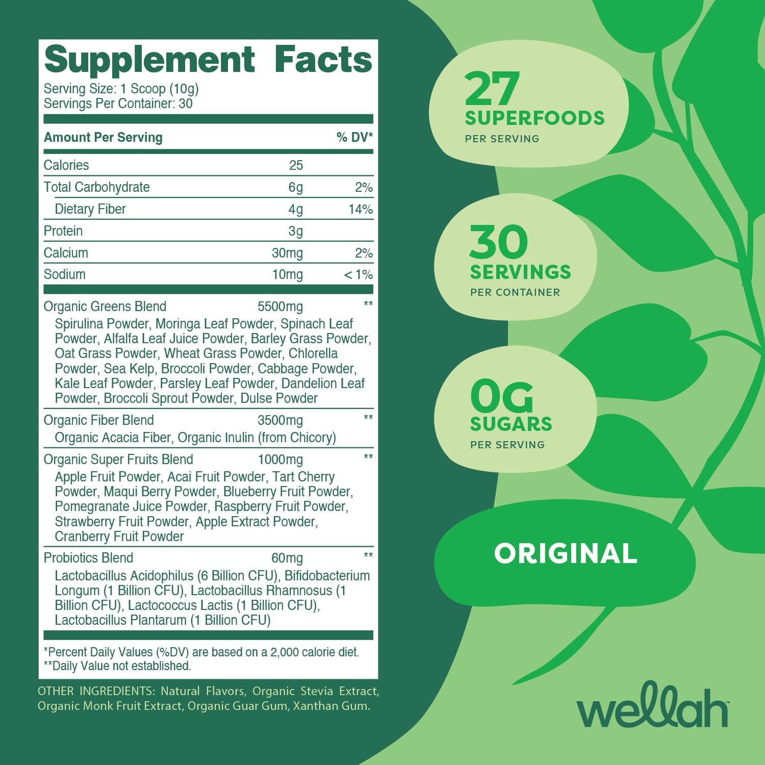 Wellah Leaf, Laugh, Love Super Greens Powder (Unflavoured) - 30 Servings - görsel 2