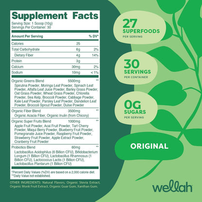 Wellah Leaf, Laugh, Love Super Greens Powder (Unflavoured) - 30 Servings