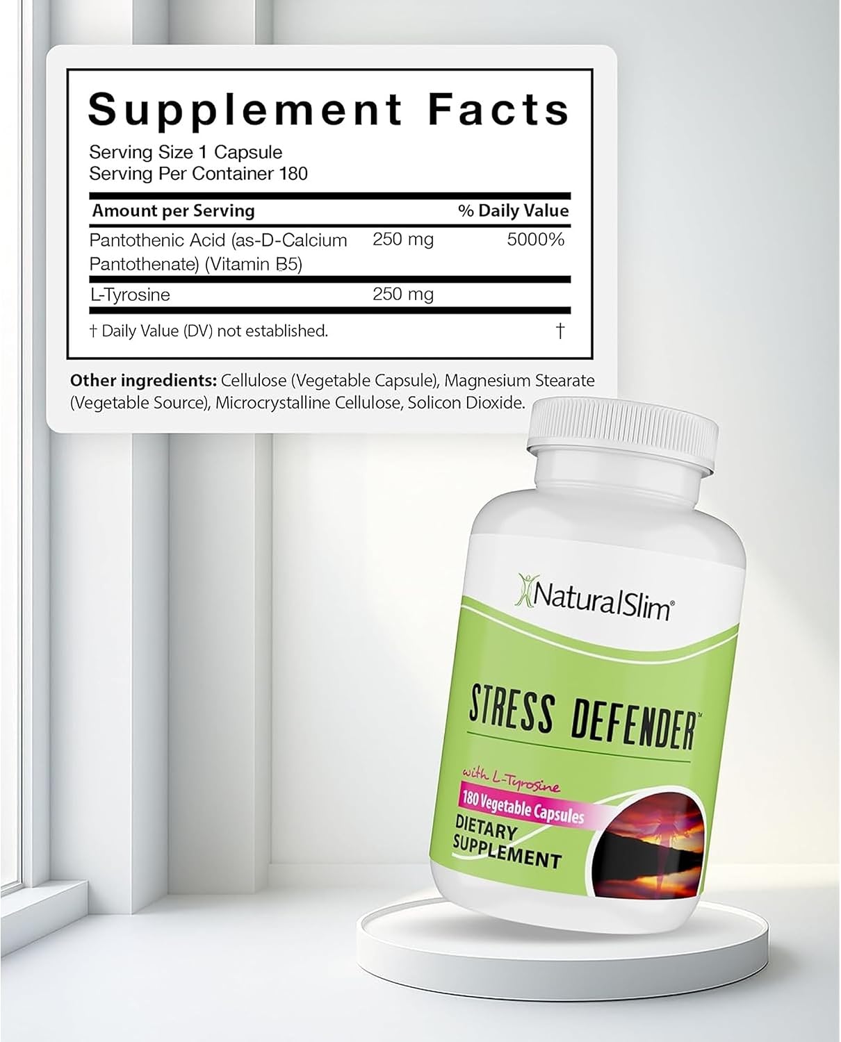 NaturalSlim Stress Defender Food Supplement – Cortisol Balance & Stress Support with Vitamin B5 & L-Tyrosine, 180 Capsules (3 Pack) - görsel 2