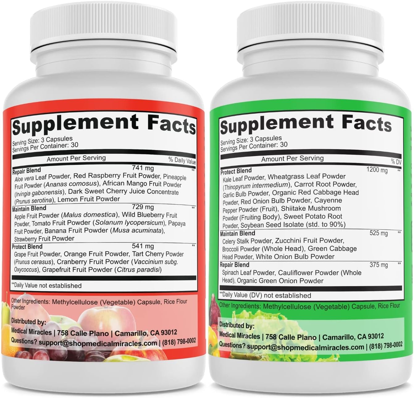 Medical Miracles Fruit and Vegetable Supplement - 90 Veggie + 90 Fruit Capsules (180 Total) - Wholefood Superfoods, 17 Veggies and 17 Fruits for Daily Nutrition - görsel 6