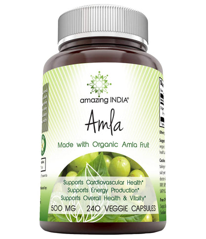 Amazing India Amla - 500 mg, 120 Veggie Capsules - Non-GMO, Gluten-free Food Supplement